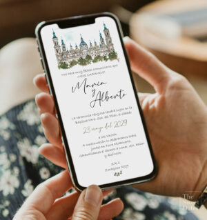 Invitación digital para boda Ilustración personalizada en acuarela